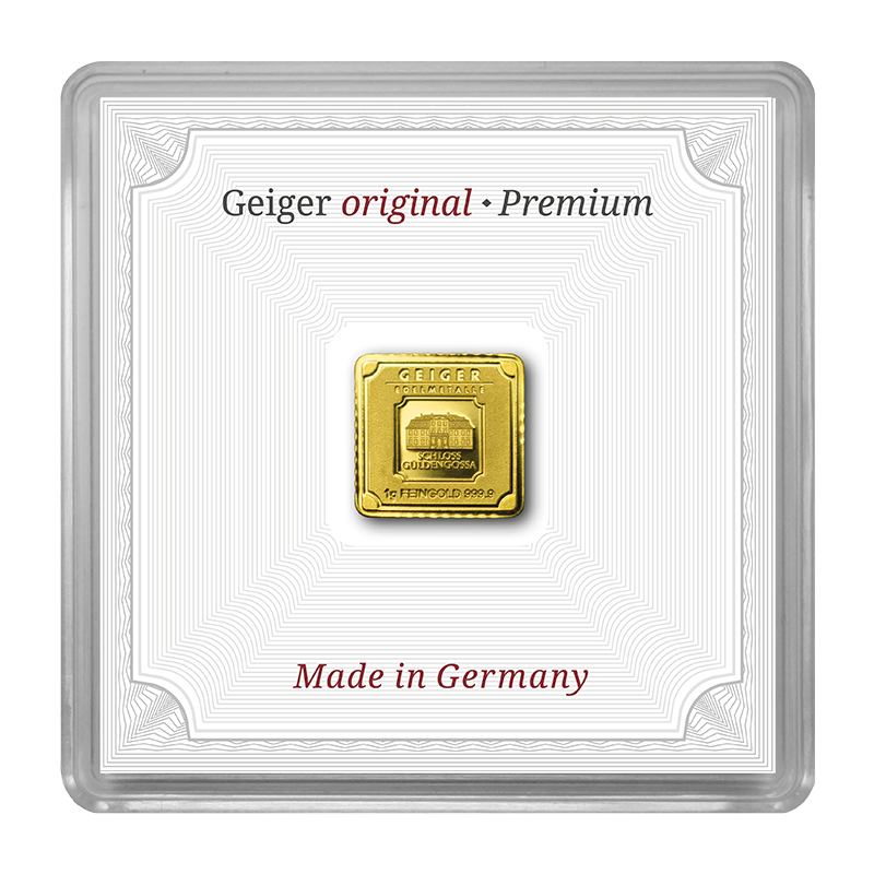 1 Gram Geiger Original .9999 Fine Gold Bar in Assay